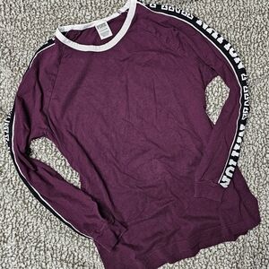 Victoria Secret PINK Burgundy Long Sleeve Top with Logo Stripes